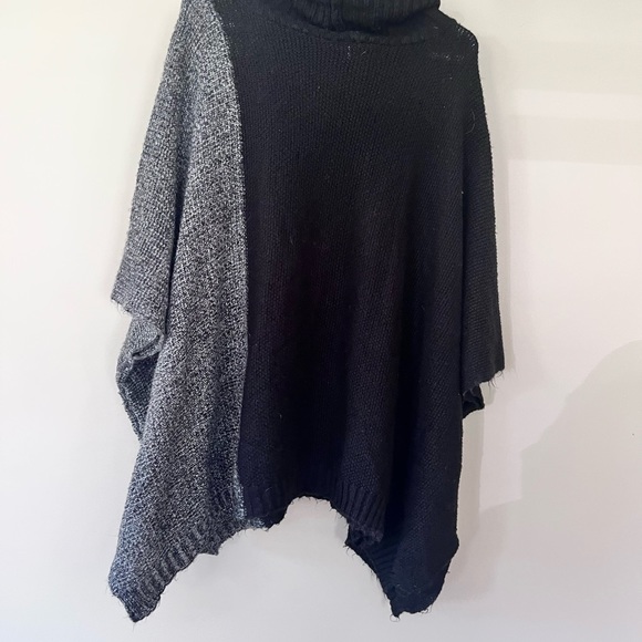 C Apparel Black and Grey Colorblock Sweater Poncho - Picture 2 of 4